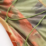 Tie Dye Print Ruched Tie Front Zipper Slip Maxi Dress