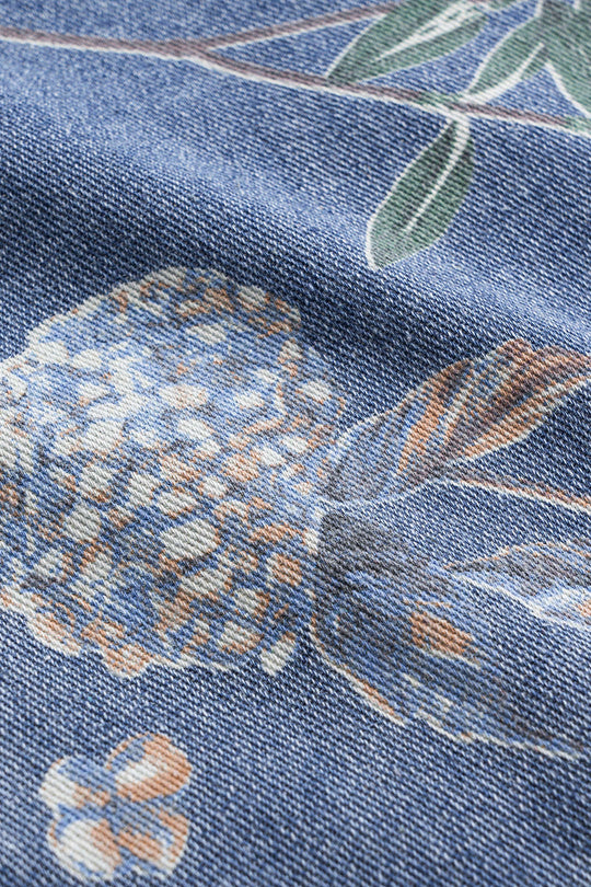 Retro Bloemenprint Denim Knopenzak Brede Pijpen Jeans
