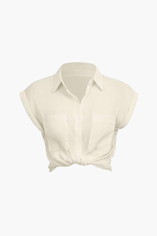 Vittoria - Minimalistische Opgerolde Mouw Geknoopte Zoom Dames Shirt