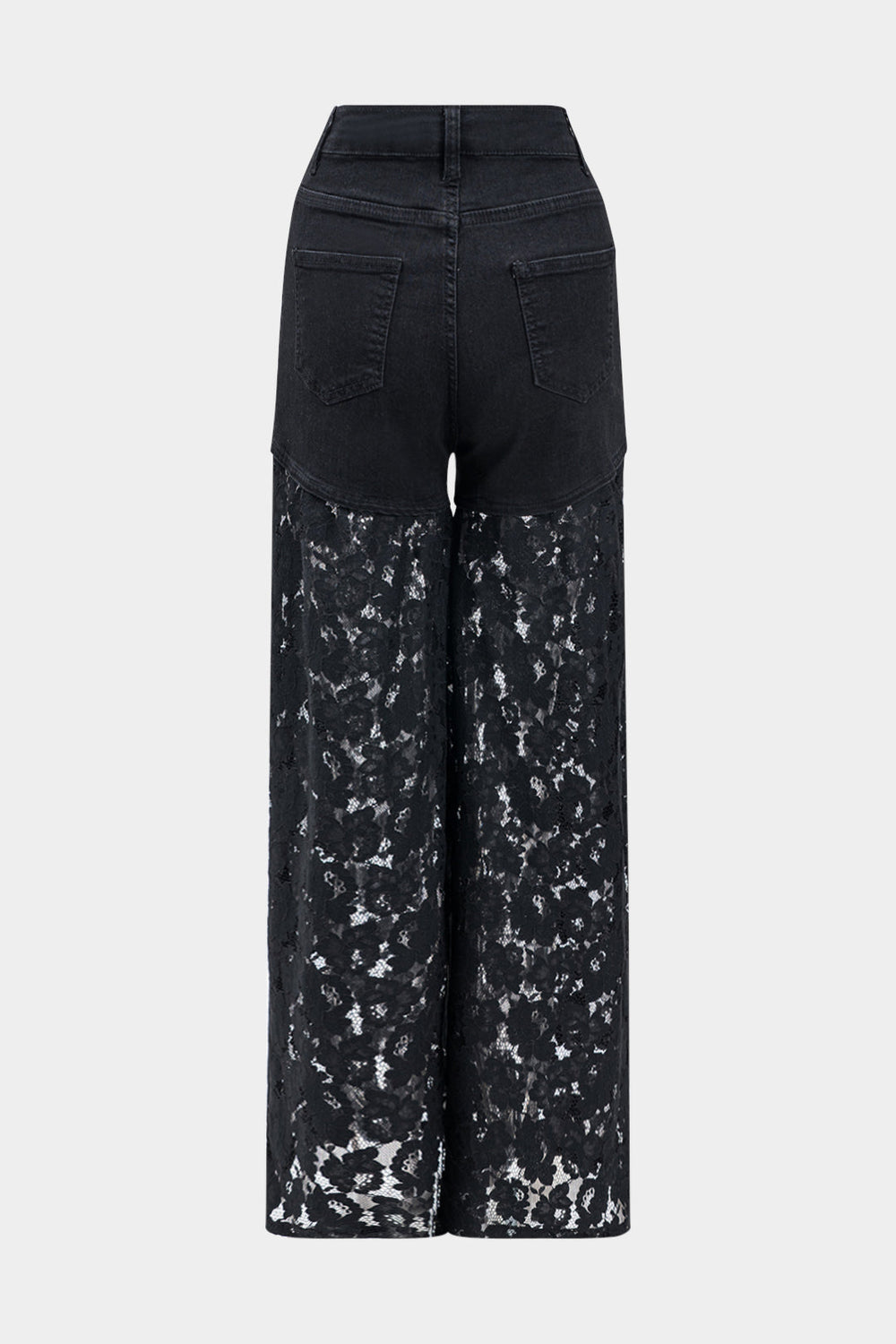 Kant Denim Patchwork Knop Pocket Wijde Pijpen Jeans