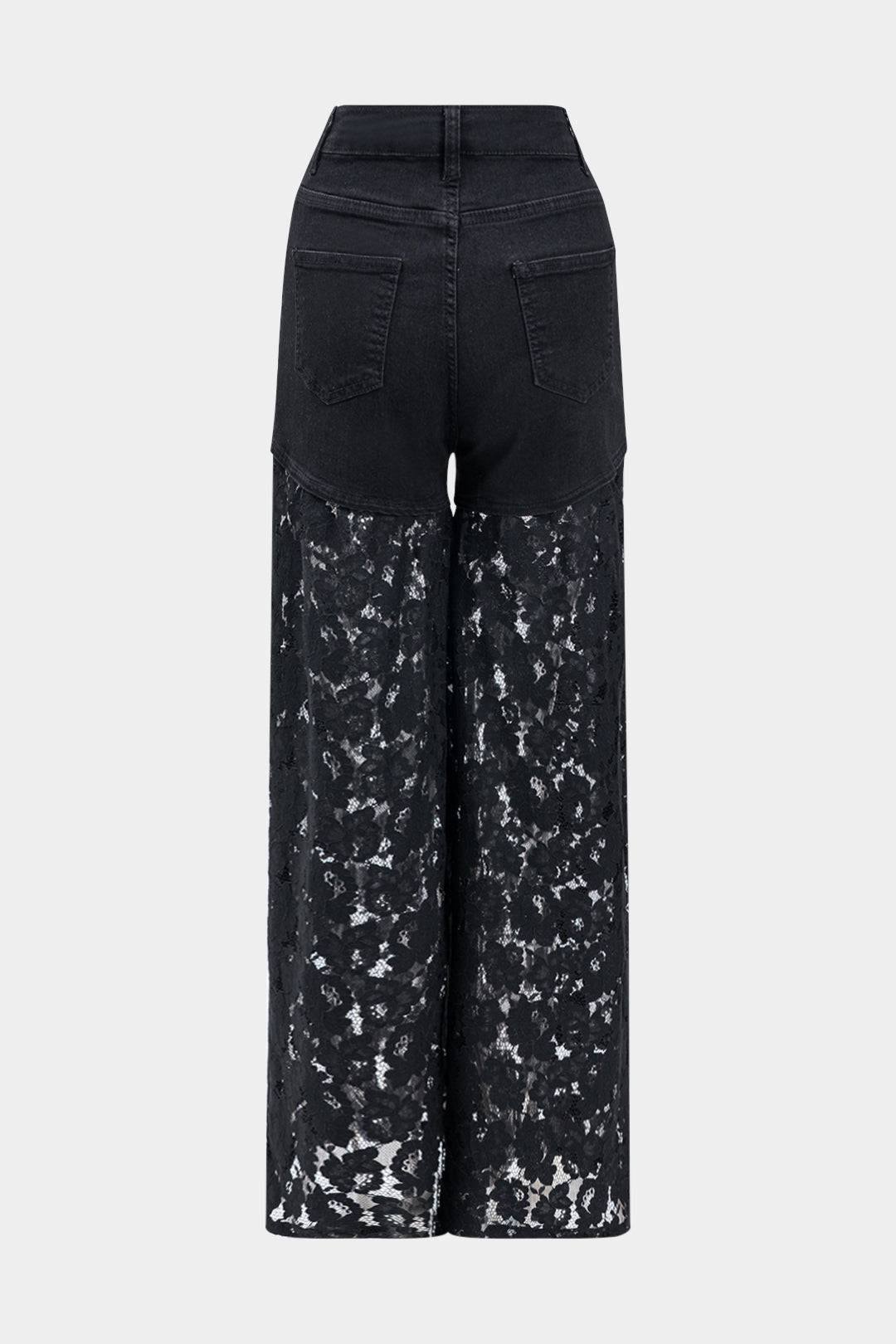Kant Denim Patchwork Knop Pocket Wijde Pijpen Jeans