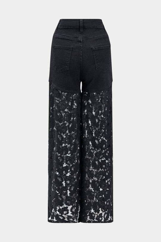 Kant Denim Patchwork Knop Pocket Wijde Pijpen Jeans