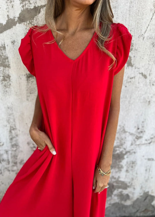Dames Mouwloze Jumpsuit met V-hals en Zakken