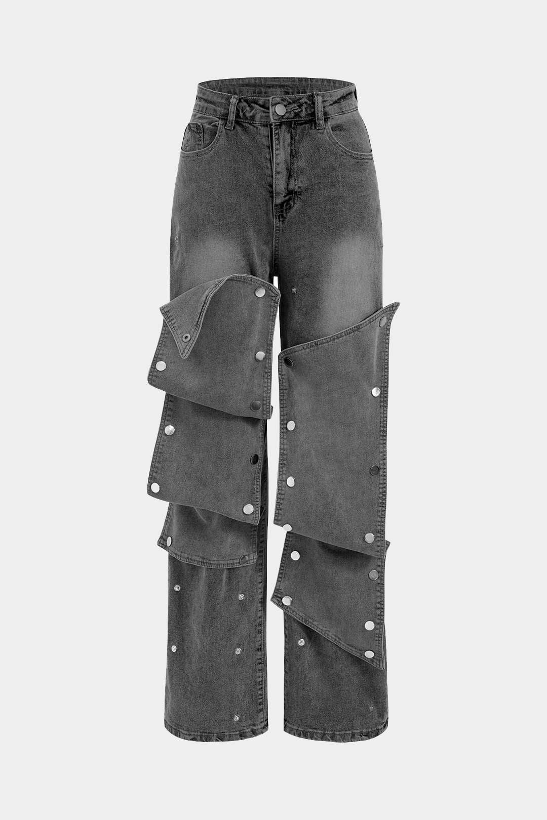 Patchwork Knop Detail Jeans