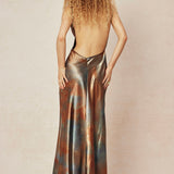 Tie Dye V-hals Satijnen Maxi Jurk