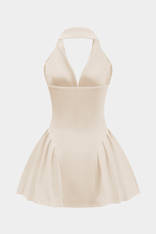 Halter Nek Knop Rimpel Mouwloze Mini Jurk