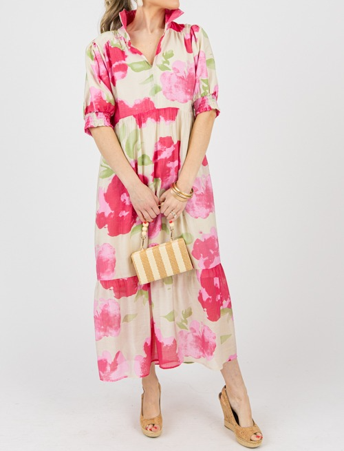 Bloom Elegance – Midi Jurk met Abstracte Bloemenprint