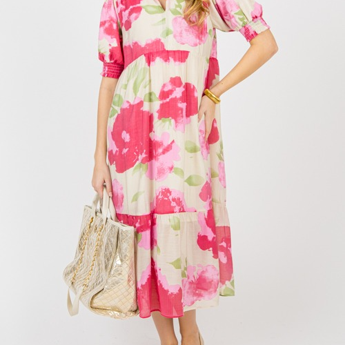 Bloom Elegance – Midi Jurk met Abstracte Bloemenprint
