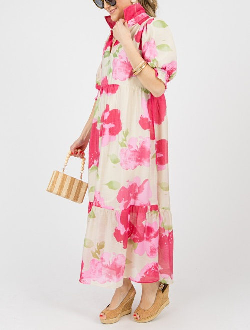 Bloom Elegance – Midi Jurk met Abstracte Bloemenprint
