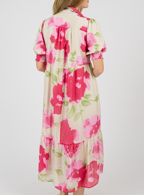 Bloom Elegance – Midi Jurk met Abstracte Bloemenprint
