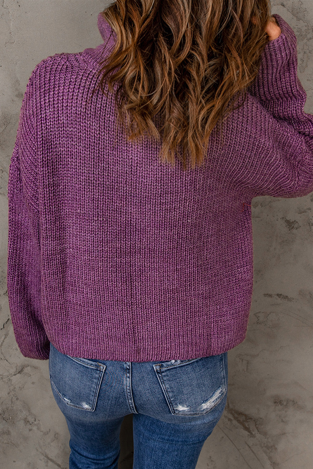 Dames Half Zip Rib-Knit Trui | Verlaagde Schouder | Hoge Hals