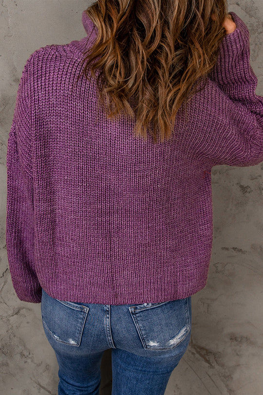 Dames Half Zip Rib-Knit Trui | Verlaagde Schouder | Hoge Hals