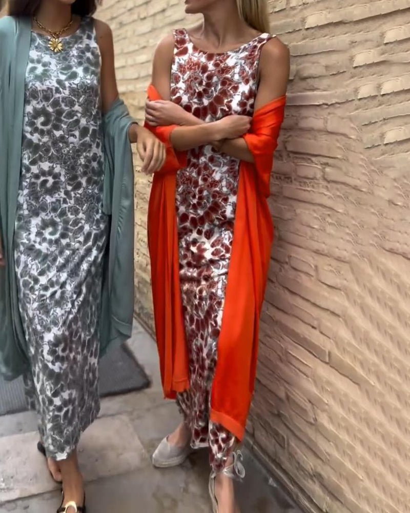 Dames Geprinte Mouwloze Jumpsuit met Ontspannen Gelaagde Overlay