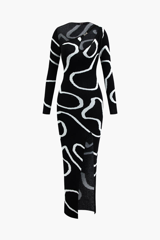 Lijnpatroon Cut Out Slit Brede Maxi Jurk