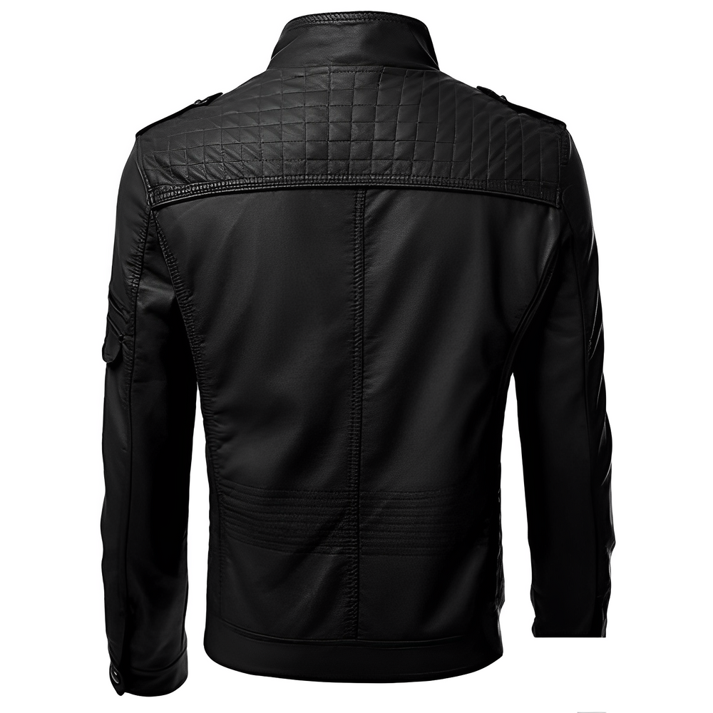 Heren Slim Fit Leren Jas | Met Ritszakken en Staande Kraag | Moderne en Gestructureerde Pasvorm