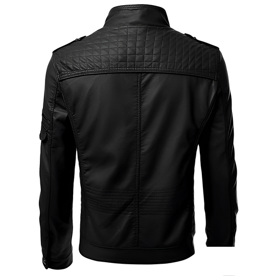 Heren Slim Fit Leren Jas | Met Ritszakken en Staande Kraag | Moderne en Gestructureerde Pasvorm