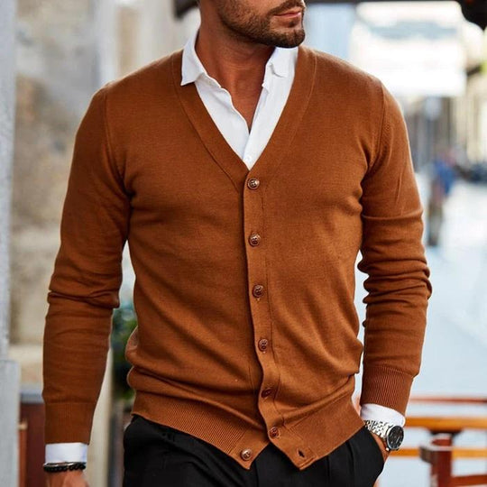 Heren Slim-Fit V-Hals Cardigan met Knopen en Zakjes