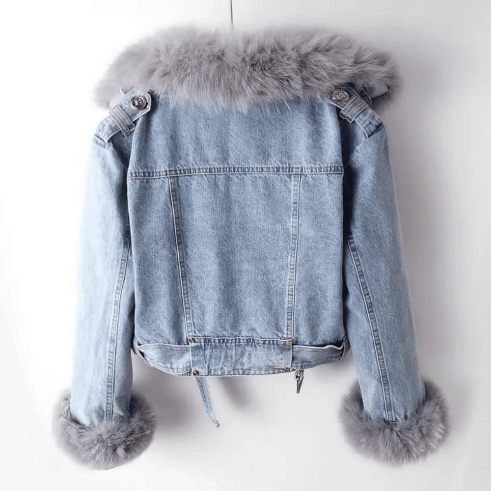 Denim winterjas | Pluche rand | Warme voering | Korte pasvorm