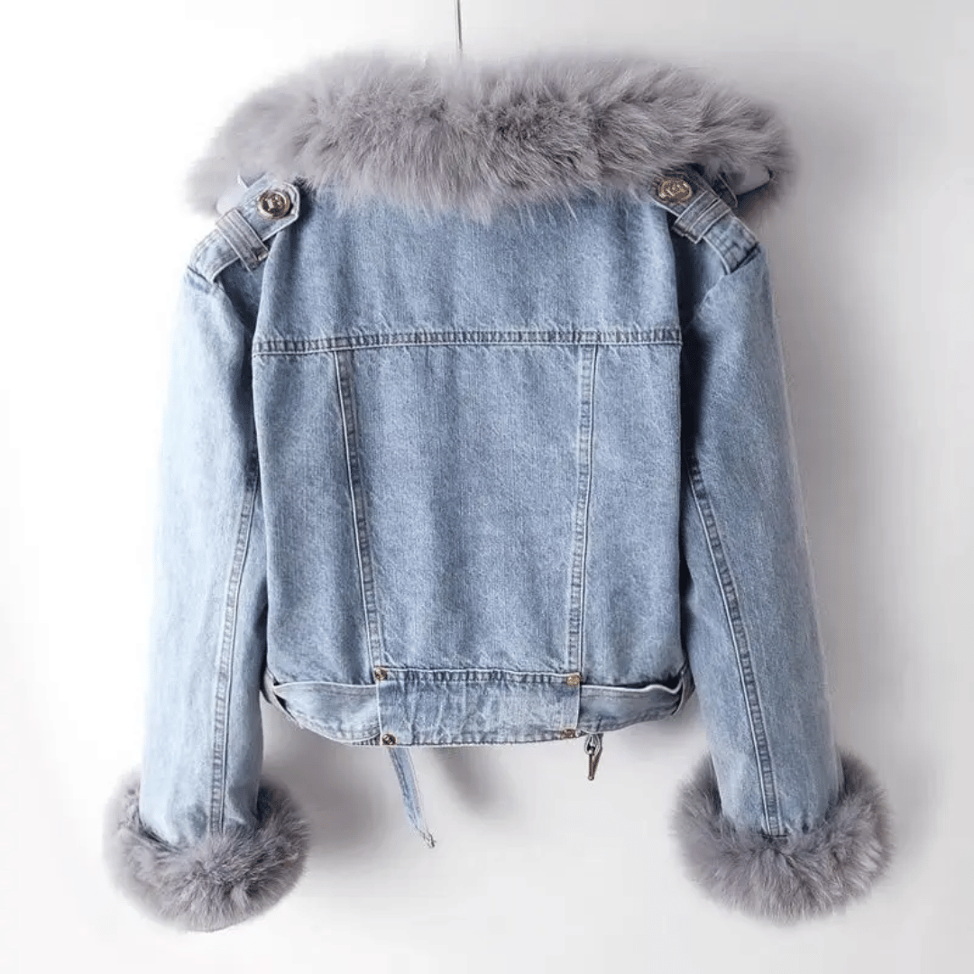 Denim winterjas | Pluche rand | Warme voering | Korte pasvorm