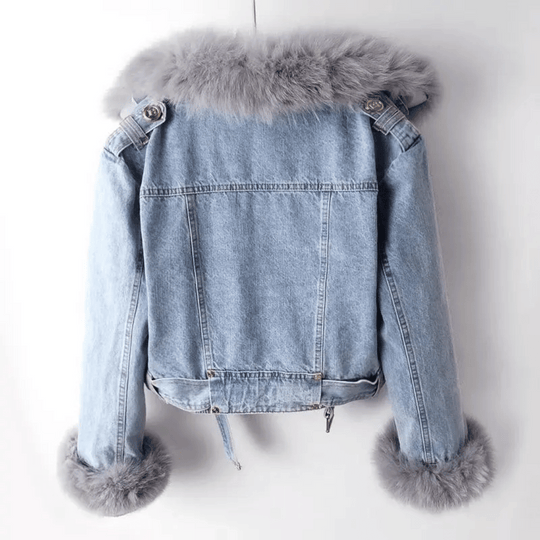 Denim winterjas | Pluche rand | Warme voering | Korte pasvorm