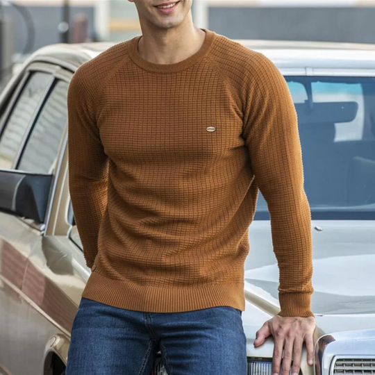 Heren Textured Knit Crew Neck Trui met Klassiek Slim Fit Ontwerp