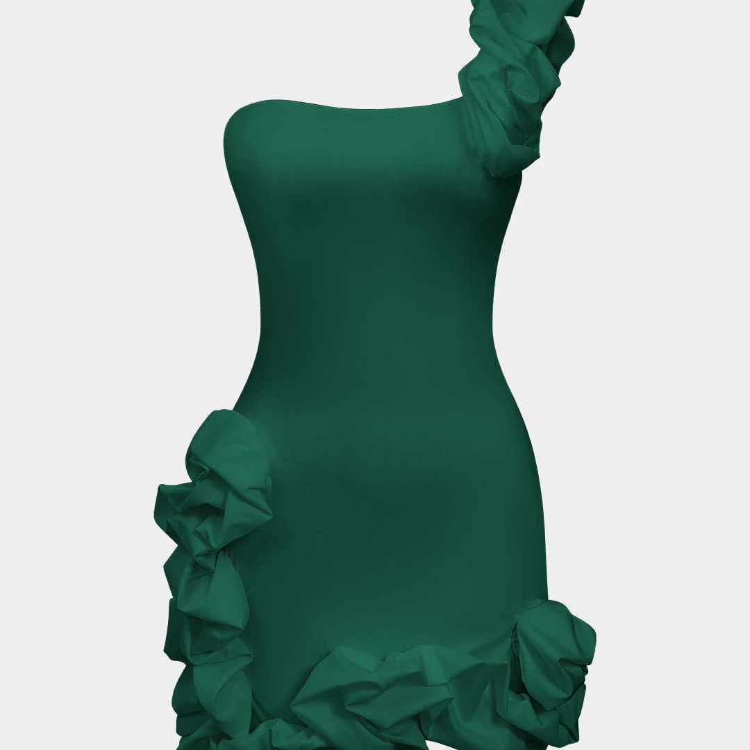 Ruffle One Shoulder Mini Jurk