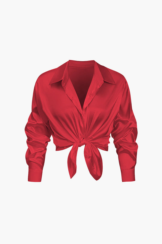 Lillian - Basis Effen Satijnen Dames Langsleeve Shirt