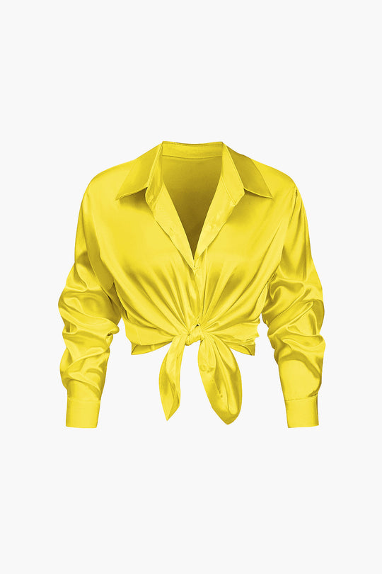 Lillian - Basis Effen Satijnen Dames Langsleeve Shirt