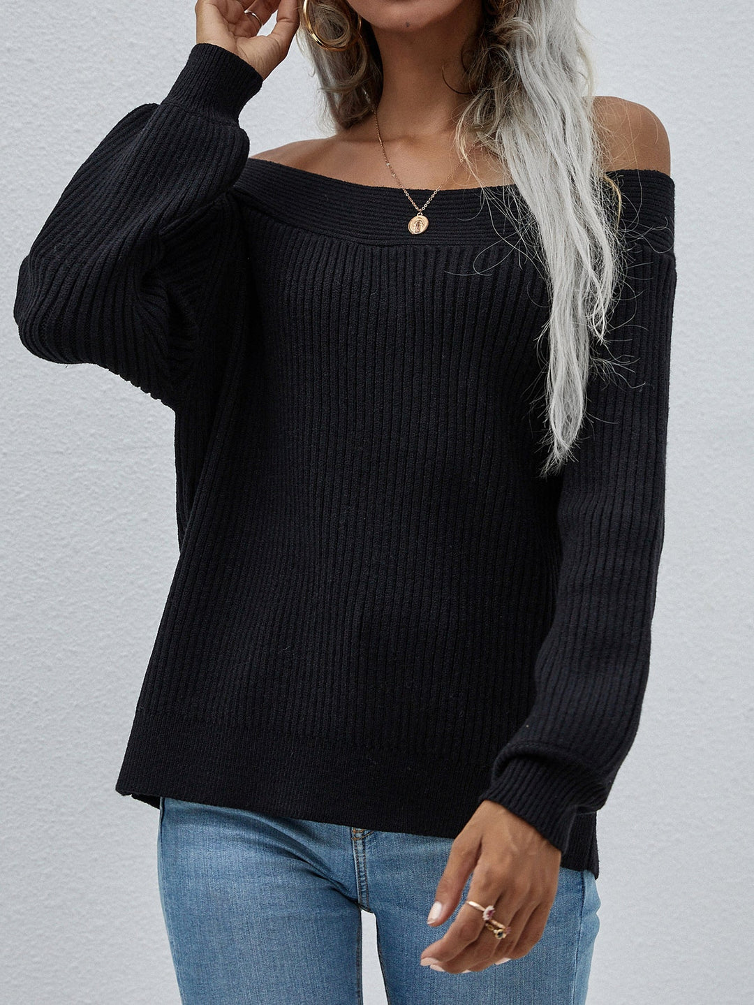 Off-Shoulder Rib-Knit Trui | Stijlvol & Comfortabel