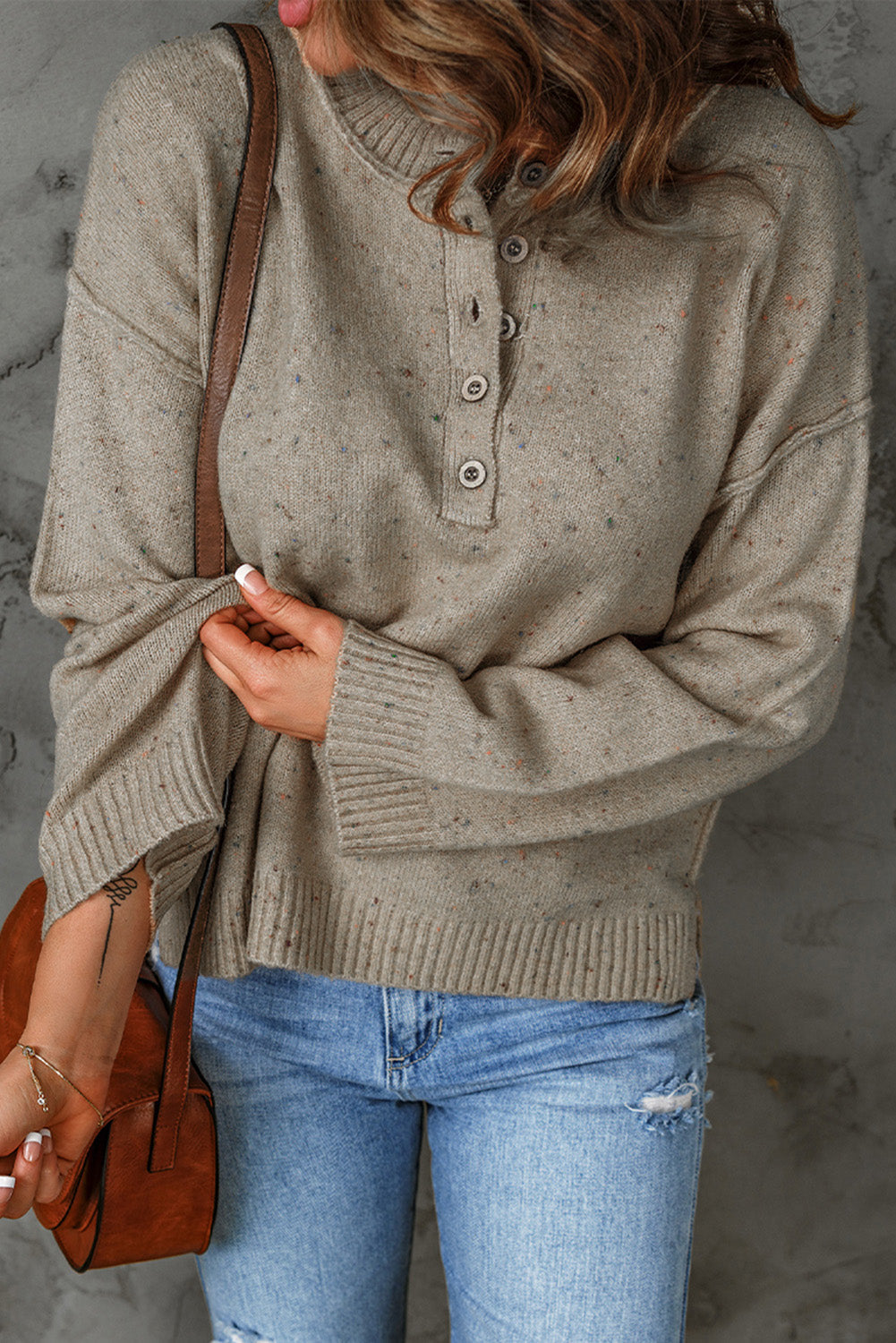 Kleurrijke Exposed Seam Henley Trui | Geribbelde Trui met Knopen | Casual & Chic Lange Mouwen