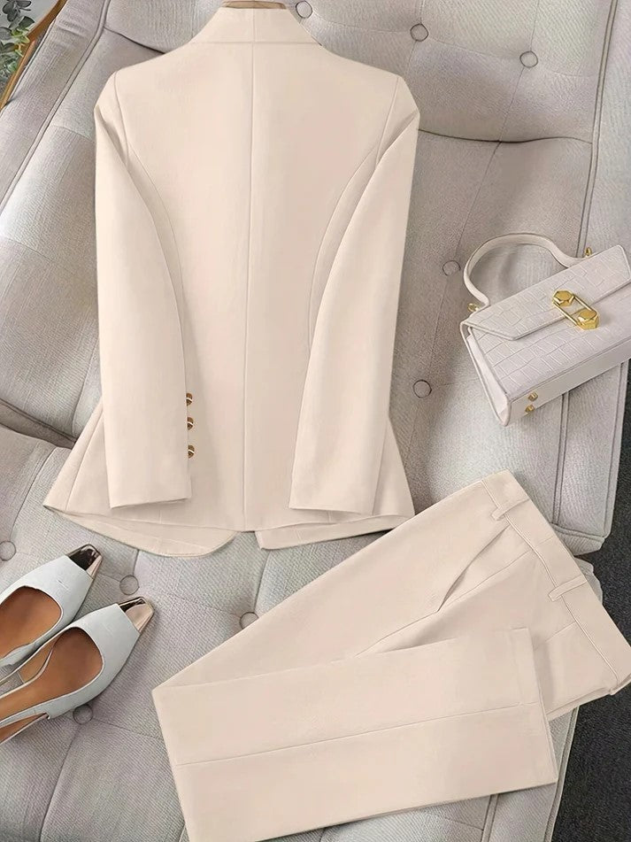 Gisla - Elegante Effen Kleur Tweedelige Blazer Set