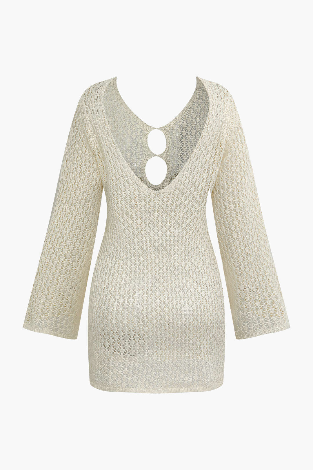 Gebreid Cut Out Rugloze Lange Mouw Mini Jurk