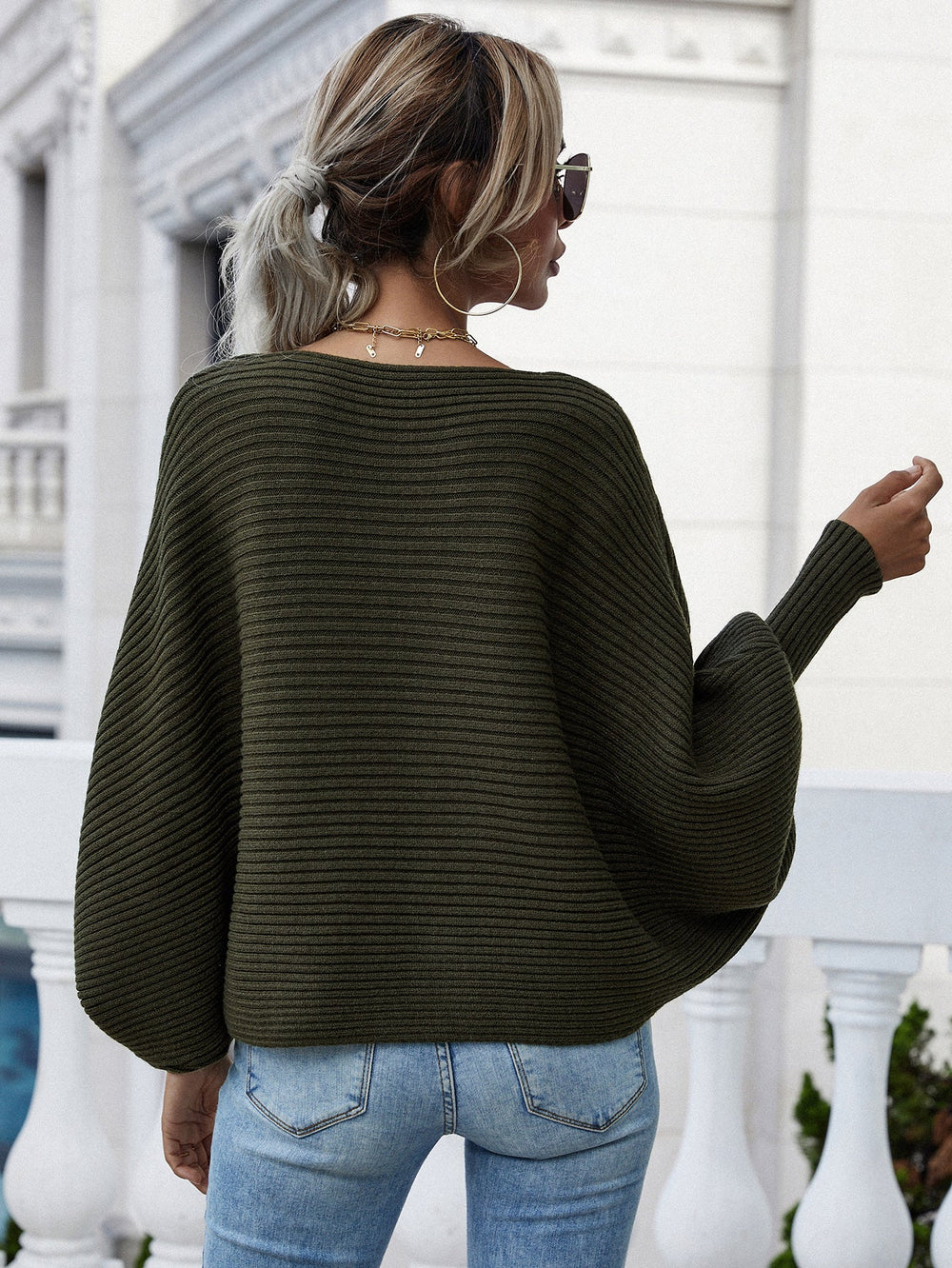 Horizontaal Geribde Dolman Mouw Trui | Elegant & Comfortabel