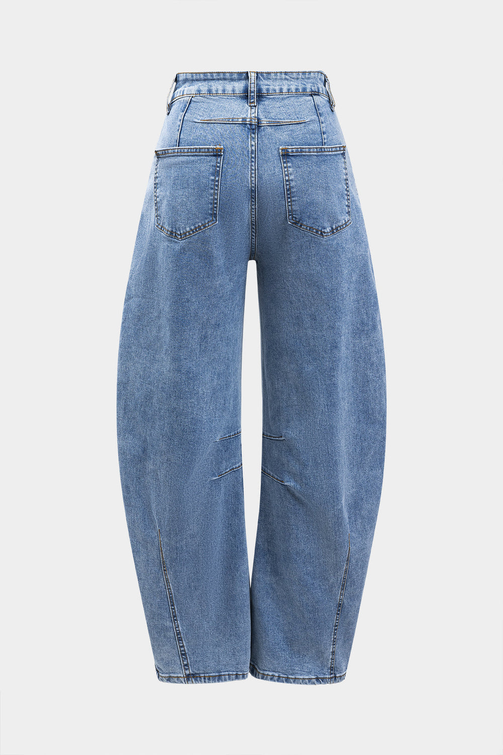 Denim Buton Pocket Wide Leg Barrel Jeans