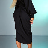 V-hals Rimpel Split Midi Jurk