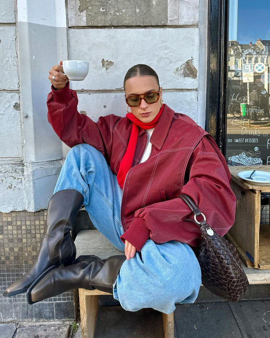 Oversized Leren Jas Dames – Trendy Semi-Leren Jacket met Rechte Pasvorm en Knoopsluiting