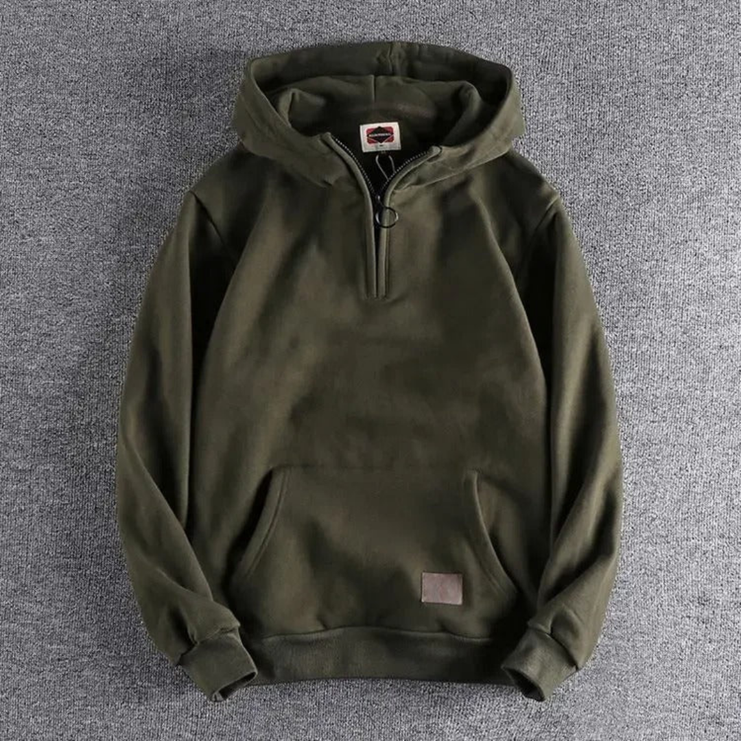Heren Casual Half-Zip Hoodie met Kangoeroezak en Warme Pasvorm