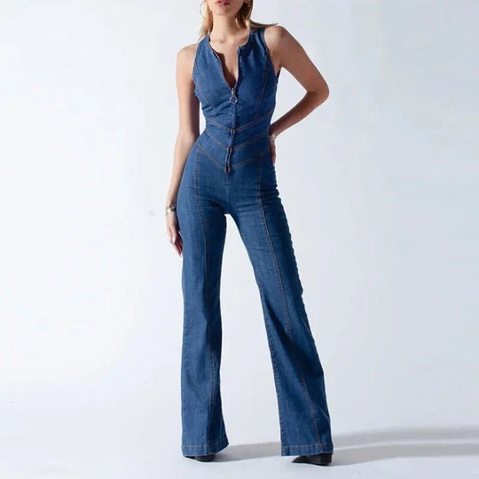 Dames retro denim jumpsuit