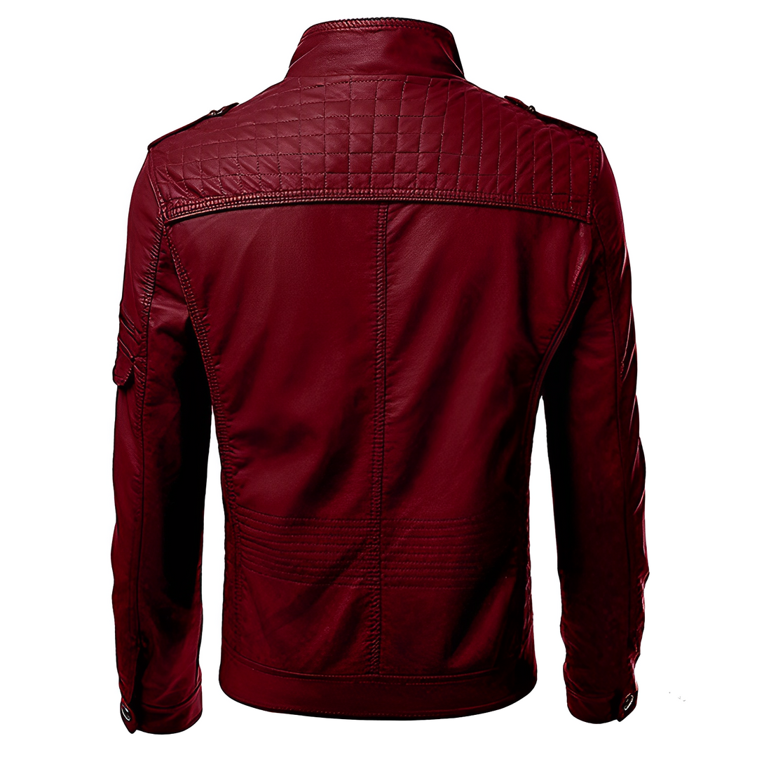 Heren Slim Fit Leren Jas | Met Ritszakken en Staande Kraag | Moderne en Gestructureerde Pasvorm
