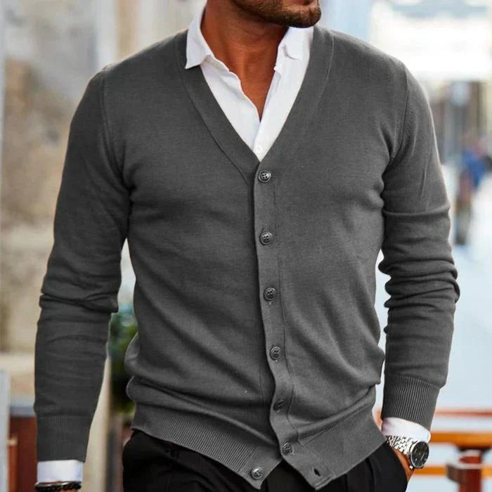 Heren Slim-Fit V-Hals Cardigan met Knopen en Zakjes