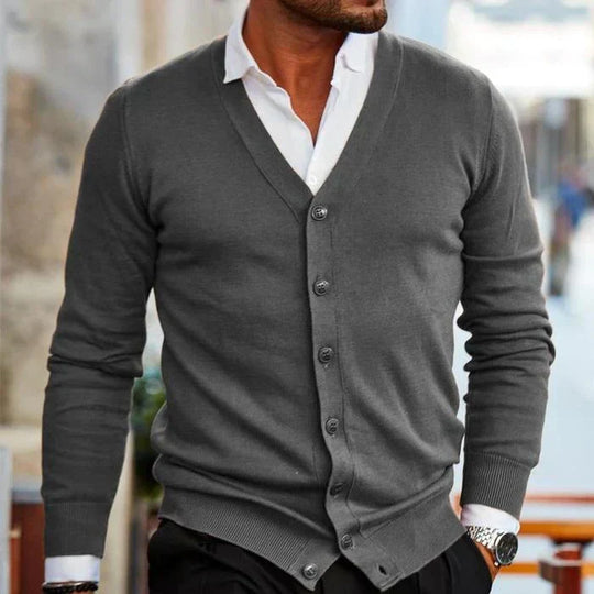 Heren Slim-Fit V-Hals Cardigan met Knopen en Zakjes