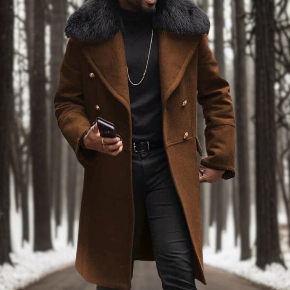 Lange Dubbelgeknoopte Mantel met Revers voor Mannen | Ideaal voor Herfst, Winter en Lente