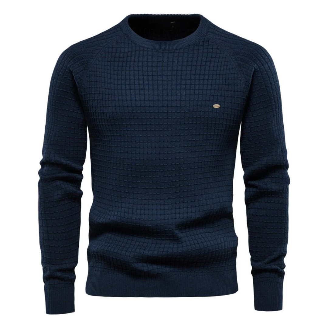 Heren Textured Knit Crew Neck Trui met Klassiek Slim Fit Ontwerp