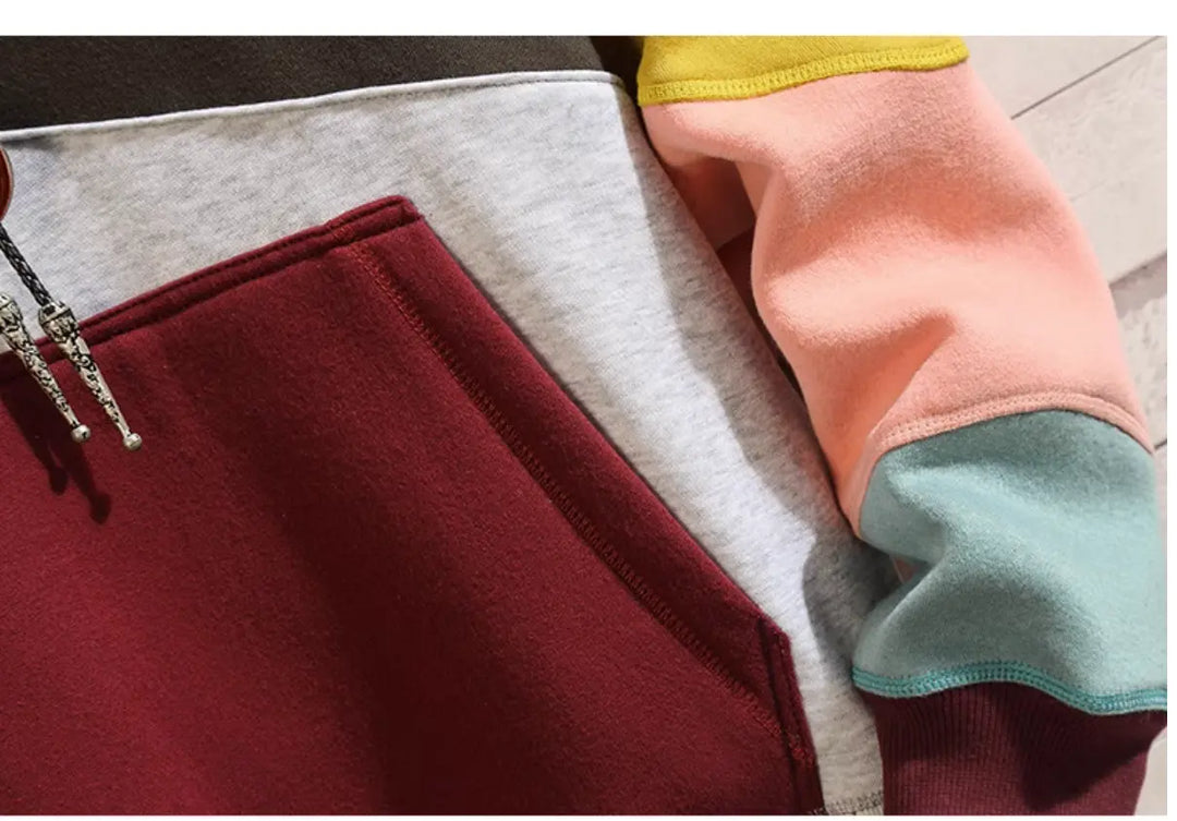 Heren Geometrische Colorblock Hoodie met Kangoeroezak Ontwerp