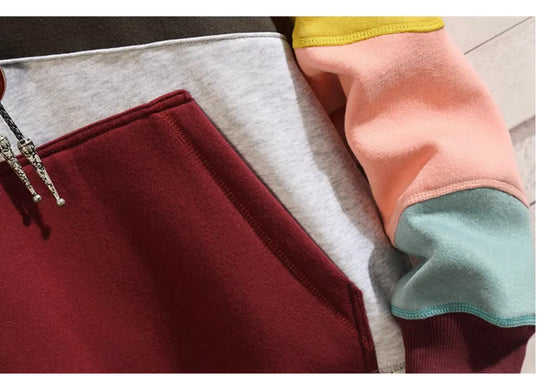 Heren Geometrische Colorblock Hoodie met Kangoeroezak Ontwerp