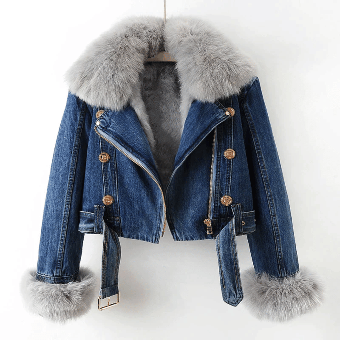 Denim winterjas | Pluche rand | Warme voering | Korte pasvorm
