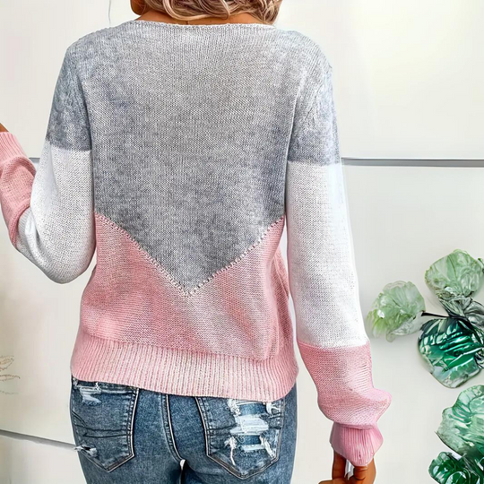 Vrouwen Color Block Pointelle Trui met V-vormige Contrastpanelen