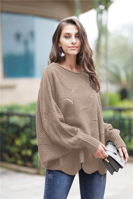 Openwork Bootneck Trui met Golvende Zoom | Elegant & Comfortabel