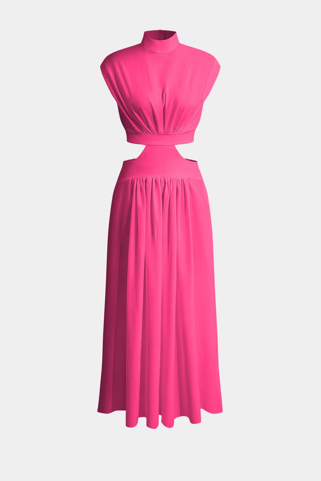 Mock Neck Cut Out Plissé Maxi Jurk