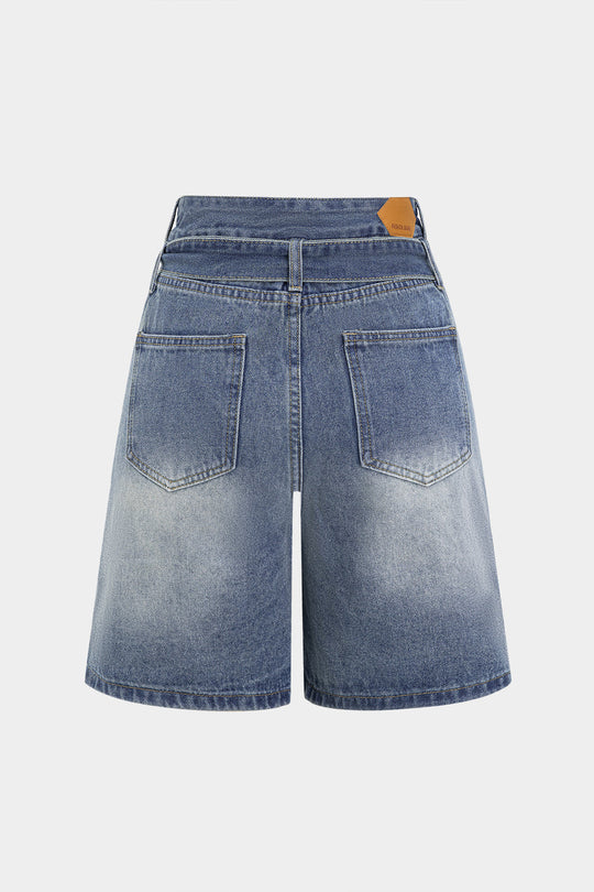 Denim Pocket Riem Asymmetrische Shorts